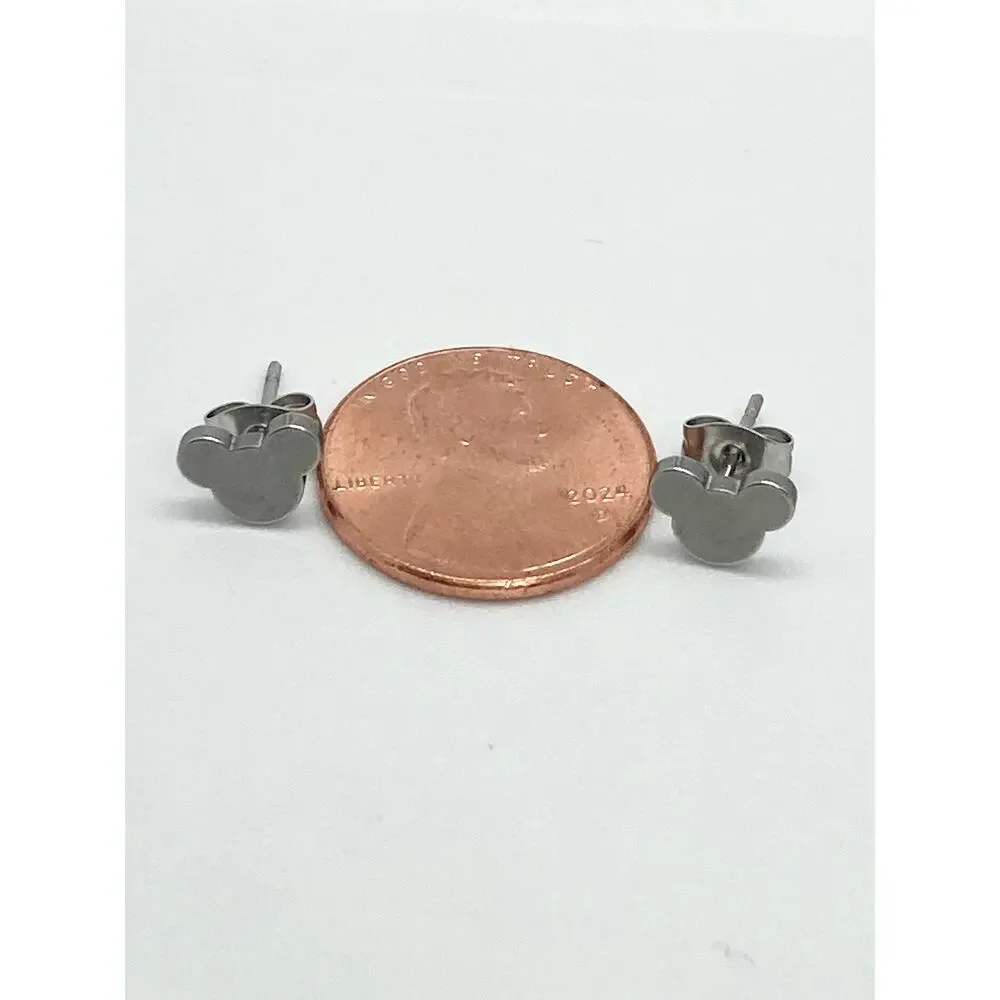 Silver Stainless Steel Mickey Mouse Silhouette Stud Earrings